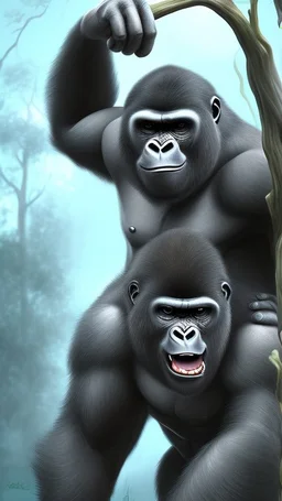 Une créature a l'aspect général d'un gorille avec une tête de loup. Son pelage est blanc neige.