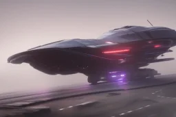 Futuristic formula spacecraft, racing fast on track circuit, cyberpunk style, fog