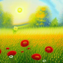 a painting of flowers in a field, highly detailed