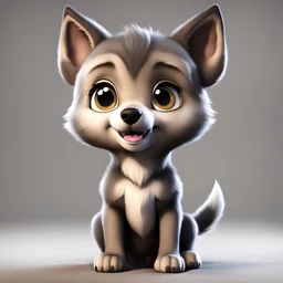 create a 3d image of a cute cartoon wolf cub