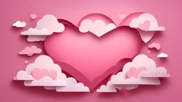 Valentine's day background pink sky heart and paper cut clouds