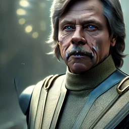 mark hamill walking, dark hair, blue eyes, leather, art by luis royo and greg rutkowski, portrait shot, concept art, insane detail, ray tracing, photorealism, 8k, octane render, frostbite, depth of field, backlight