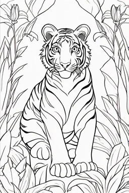 coloring page for kids, tiger lily, thick outline, low details, no shading, no color