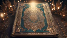 Holy Quran, Quran with decorative cover, Crystal Clear Lights, Godray Rays, Forest, UHD, Tracking, Pop Art Station, High Detail Dynamic Angle, (Detail Focus: 1.2), Dramatic Lights, (Masterpiece: 1.2), (Dissection) Perfect: 1.2), 32K UHD, (Best Quality: 1.2), RAW, Vivid, (Vivid Image: 1.3), Professional Shooting, (High Detail: 1.2), Delightful Depth of Field, Fantasy Scene (Bokeh Magic), Love Potion Highly detailed brewing in a magical alchemy laboratory, heart-shaped pink smoke, "Love" text,