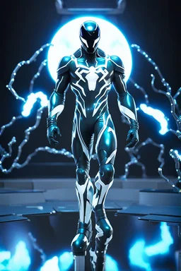 A detailed raw photo of the Venom black Cyborg made entirely of luminescent and translucent liquid materials, bathed in cinematic light. You can see all the inside of his body, with two Daft Punk-style, realistic elements, captured in infinite ultra-high-definition image quality and rendering.A new space creature from Ben 10 cartoon. Strong and graceful. Advanced metal. Magical power, precise detail and intense power.Cyborg symbiote, white color, green color, tendrils, high tech, cyberpunk, biop