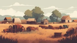 Vector. Minimal. color. 2D animated. agriculture Work on the farm. 1800 AD. Digital painting, Old