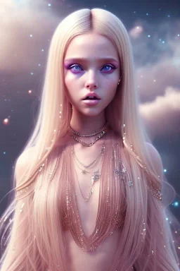  petite princesse cosmique, cheveux long blond, jolie, yeux fins, belles lèvres, vray, cgi,cinema 4d