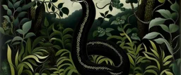 A black poison elemental snake painted by Henri Rousseau