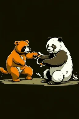 Panda is beating monkey