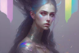 `beauty queen heroine, mystic, silver, rainbow, pastel, style, character portrait, by Greg Rutkowski, intricate, oil on canvas, masterpiece, expert, insanely detailed, 4k resolution, composition`