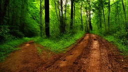 abandoned dirt road through a forest