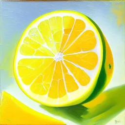 painting of a slice of citrus fruits, lemon, lime, oranges, realistic, acrylic paint