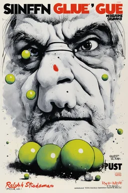 SNIFFIN’ GLUE magazine high res photo cover by Ralph Steadman: special squared tennis balls ; guest star : squared balls