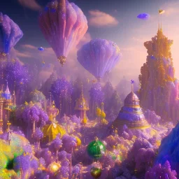 blue gold and violet landscape with multicolored crystals falling from the sky, full of details, smooth, bright sunshine，soft light atmosphere, light effect，vaporwave colorful, concept art, smooth, extremely sharp detail, finely tuned detail, ultra high definition, 8 k, unreal engine 5, ultra sharp focus