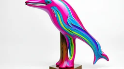 A magenta cosmic elemental dolphin designed in pacific Northwest totem poles painted by Henri Matisse
