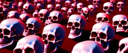 a picture of a dark, comedic, anatomically correct wall of red white and blue tightly packed stacked skulls of varying sizes and expressions, photo realistic, insanely meticulous, highly detailed, part of a collection of bones on display, 64k, dystopian, vray, anatomically correct, dystopian, horror, soviet retrofuturism