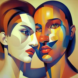 a painting of a man and a woman, a cubist painting by Keith Mallett, cg society, figurative art, cubism, fauvism, art