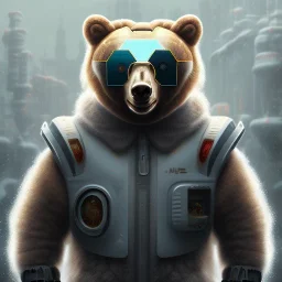 Cyberpunk Portrait of cyborg bear child with brown hair and with cute face, north pole snowy vibe , perfect composition, hyperrealistic, super detailed, 8k, high quality, trending art, trending on artstation, sharp focus, studio photo, intricate details, highly detailed, by greg rutkowski