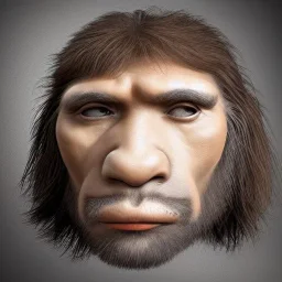 Photorealistic Neanderthal man with lips that are too big, coffee cup in hand