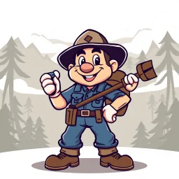 retro cartoon company mascot of a vehicle mechanic with a hint of forest ranger