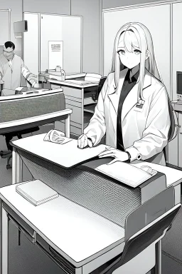 hospital desk, greyscale