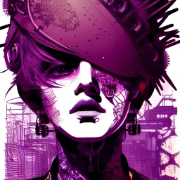 beautiful punk girl, hyper detailed, intricately detailed, illustration by <kilian eng> <Yoji Shinkawa>, purple tones,