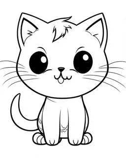 Black and white outline art only for cute coloring book pages, cute kawaii cat, all white, white background only, whole body, sketch style, full body, only outlines used, cartoon style, 2d