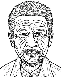 illustrate image of Nelson Mandela, simple line ar, white background, high quality, no gradient, , no fill, no solids, coloring book for kids