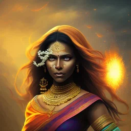 portrait, fantasy setting, woman, dark-skinned, indian