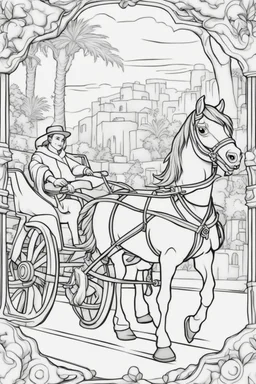 coloring page for kids, HORSE CART, thick outline, low details, no shading, no color