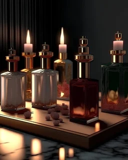generate me an aesthetic image of perfume for Perfume Bottles with Floating Candles