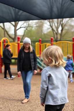 a creepy small skinny 40 year old dad in the playground he caant stop looking at the curvy young mums also at the pkayground with his young 3 year old daughter with blonde hair playing on the playground but the dad is checking out all the other kids curvy mums . there are many kids playing on the playground. he cant stop looking at the other mums