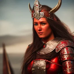 viking queen with red armor, highly detailed, 8k, ambient light