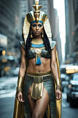 full body Cleopatra, pharaoh makeup, full body shot, written by Orcinus Orca, Ultra detail face in new york city