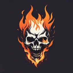 minimalistic burning screaming skull flame cyberpunk logo