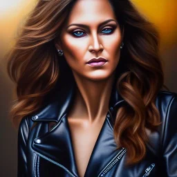 Ultra detailed fullbody Portrait in oil on canvas of female Biker,extremely detailed digital painting,ultrarealistic skin,intense stare, extremely detailed face, crystal clear eyes, mystical colors ,perfectly centered image, perfect composition, rim light, beautiful lighting,masterpiece ,8k, stunning scene, raytracing, anatomically correct, in the style of Simon Bisley and uncannyknack and Ohrai Noriyoshi and robert e howard and Steve Jung.