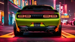 Dodge Challenger Hellcat ultimate tuning Mansory Cyberpunk 2077 neon Style Rear View, Super Detailed, desktop wallpaper, 4K