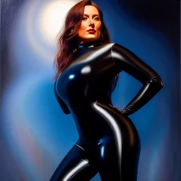 Ultra detailed fullbody Portrait in oil on canvas of beautiful fit Thordis,wearing minimal skintight latex suit, extremely detailed digital painting, extremely detailed face,crystal clear Big Glowing eyes, mystical colors ,perfectly centered image, perfect composition, rim light, beautiful lighting, 8k, stunning scene, raytracing, anatomically correct, in the style of robert e howard and Ken Kelley and Ohrai Noriyoshi and Simon Bisley and tomzj1