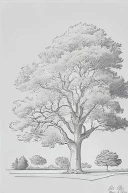 architectural landscape plan oak tree side view hand drawn line vector style siple