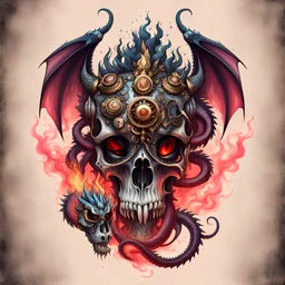 Dragons, Fire and Smog, Skull, Gothic, Steampunk, Universum,