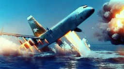 fighter jets shoot missiles at 747 plane and it crashes into the ocean