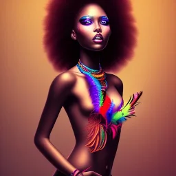 Black beautiful women with colorful feathers