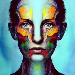 fractals in a human, an abstract painting, portrait, mixed media, textured, anatomically correct, beautiful perfect face, sharp focus, highly detailed