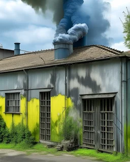 A gray facility with noxious smoke painted by Vincent van Gogh