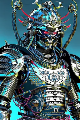 Cyberneticaly enhanced samurai wearing biomechanical armor, photorealistic