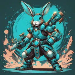 World Eliminator in rabbit turquoise art style with background