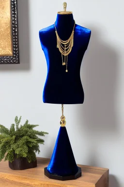 dark blue velvet Necklace Mannequin Stand on a luxury table