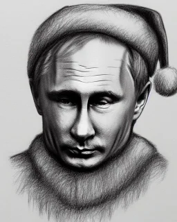 Putin as Santa Claus pencil and charcoal sketch Christmas portrait black background