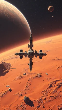 A space station in the middle of the planet mars