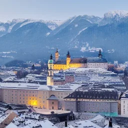 winterliche Ansicht der Stadt Salzburg in Österreich